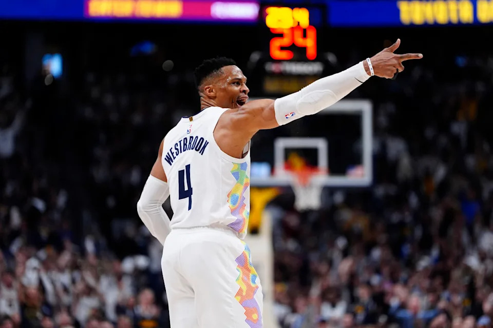 Westbrook competing for the ball in Game 6 between the Nuggets and Clippers