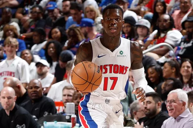 Detroit Pistons guard Dennis Schroder leading a fast break