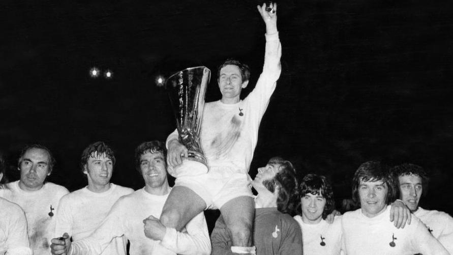 Tottenham players celebrating in European football