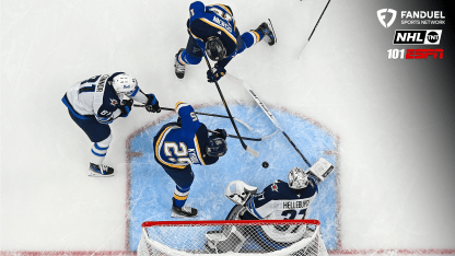 St. Louis Blues face off in a packed stadium during the intense Blues game 6 against the Winnipeg Jets