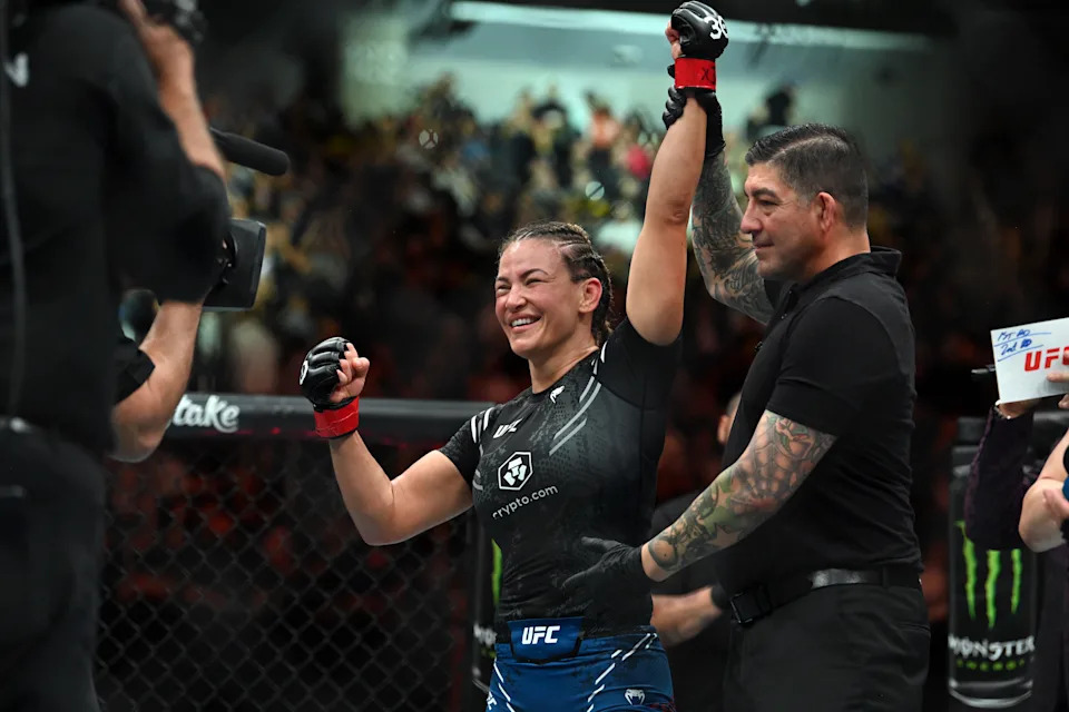 Cory Sandhagen celebrates a win at a recent UFC event