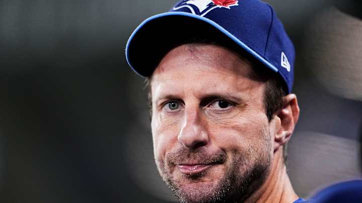 Max Scherzer in the Toronto Blue Jays dugout