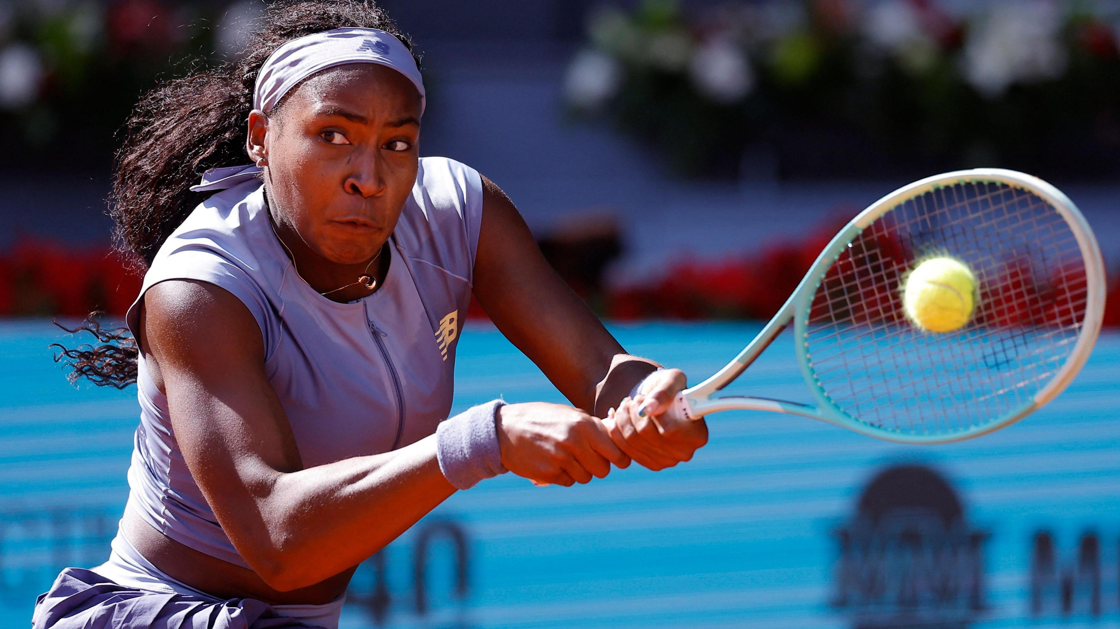 Coco Gauff celebrates after her win at the Madrid Open