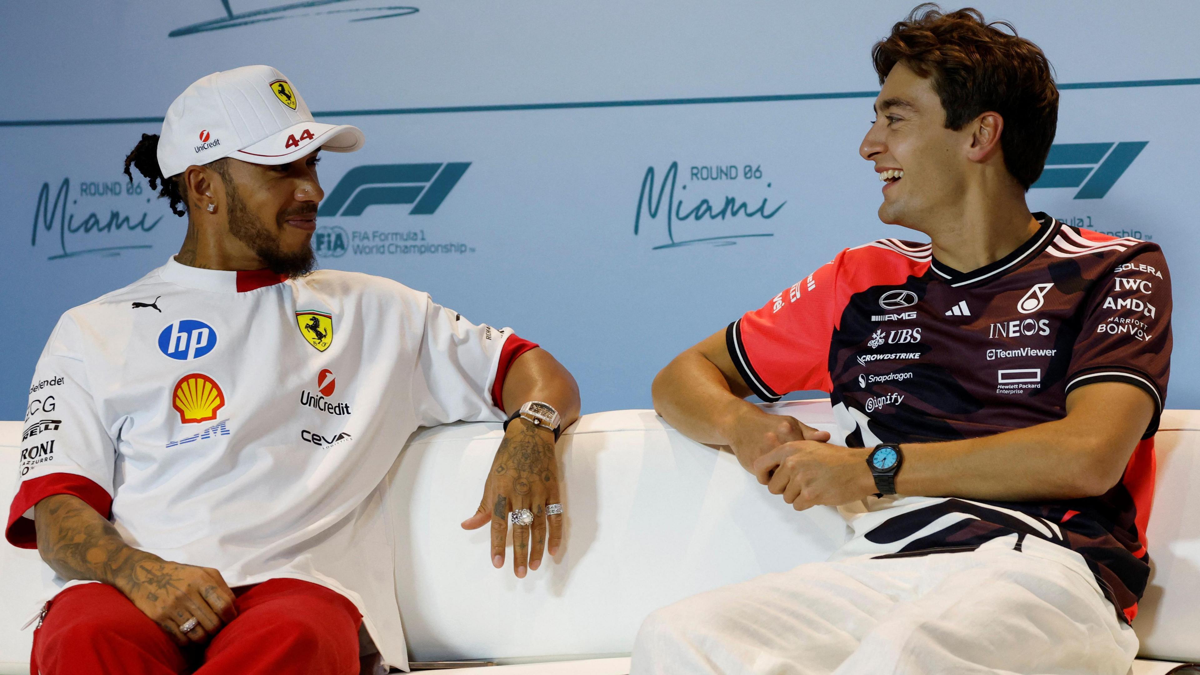 Lewis Hamilton at the Ferrari pit wall during F1 weekend