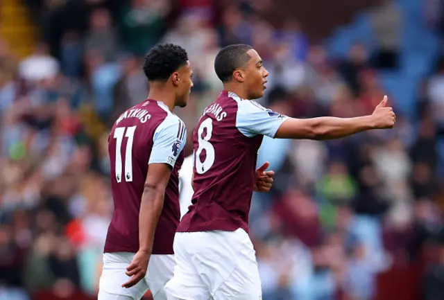 Close-up of Aston Villa and Fulham players battling in midfield