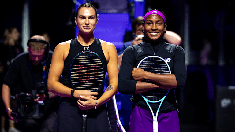 Aryna Sabalenka competing at the Madrid Open.