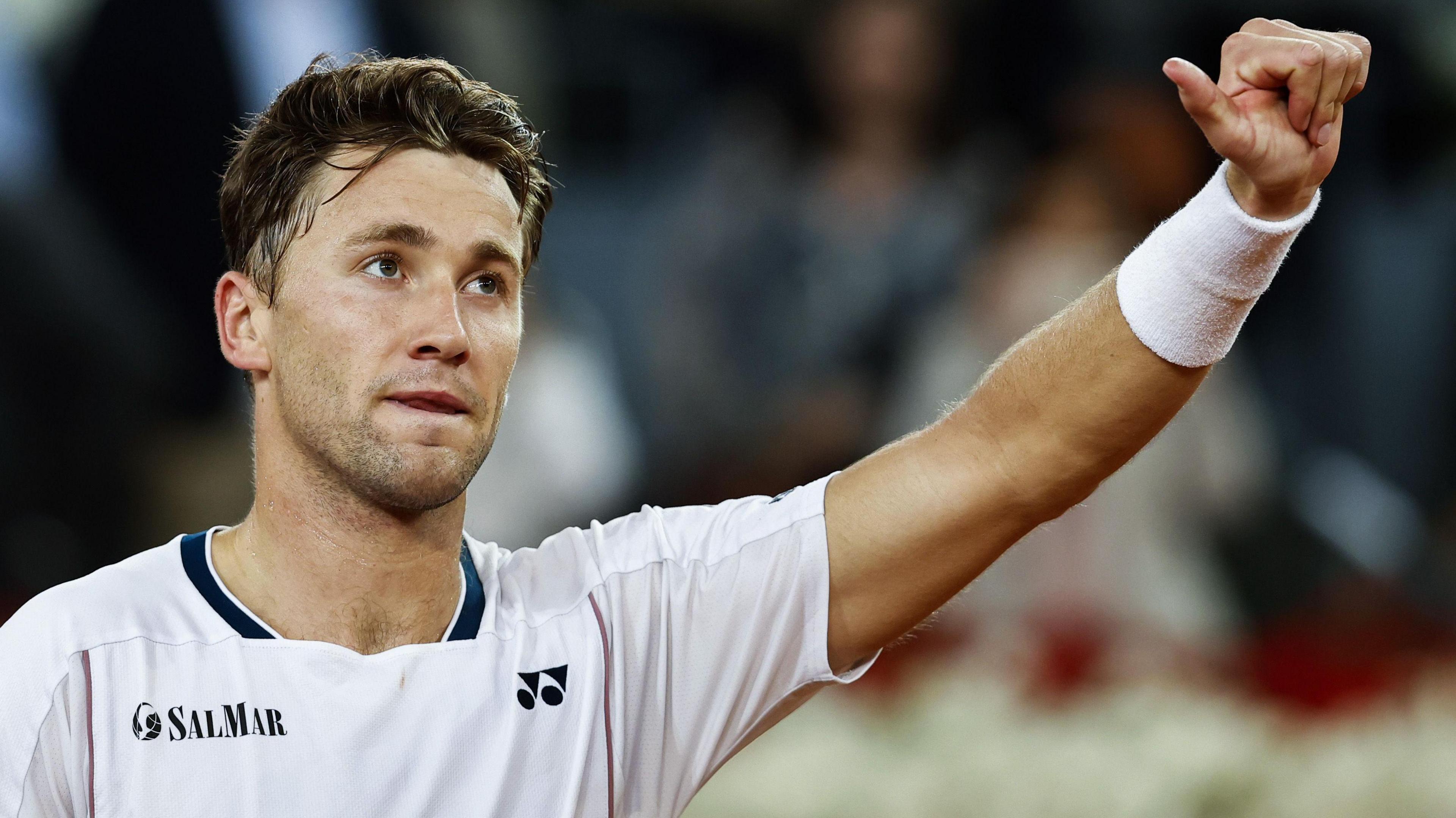 Jack Draper celebrates his victory at the Madrid Open