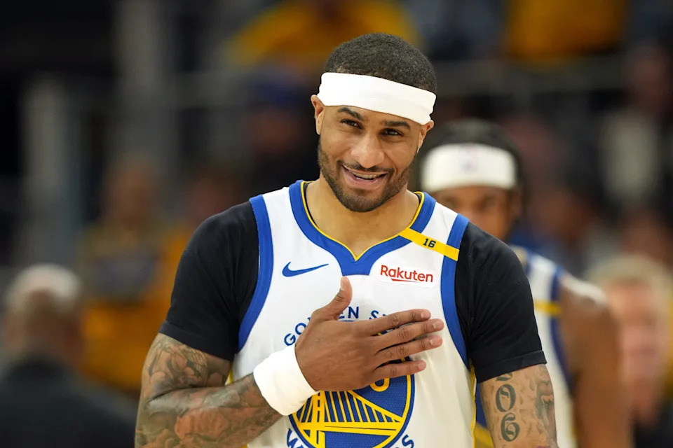Buddy Hield with the Golden State Warriors during an intense playoff moment