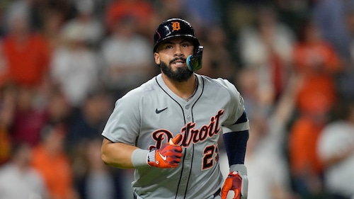 Gleyber Torres running bases for the Detroit Tigers, May 2025