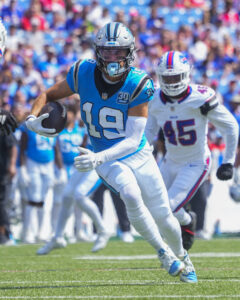 Adam Thielen celebrates a touchdown for the Carolina Panthers