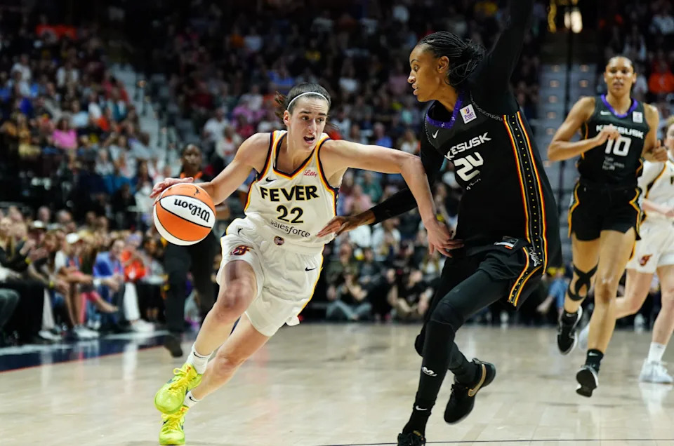 DeWanna Bonner during an Indiana Fever training camp, providing veteran leadership to teammates.