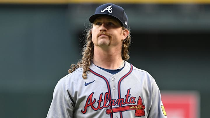 Grant Holmes pitching for the Atlanta Braves