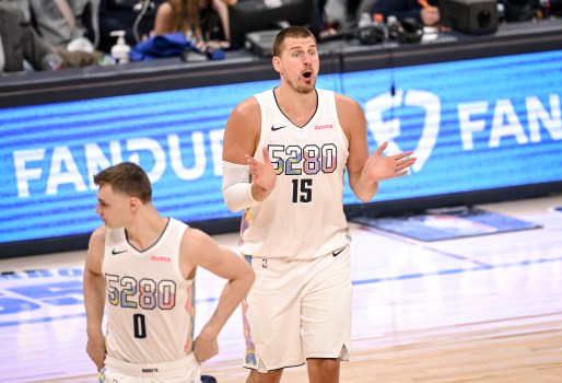Nikola Jokic prepares to pass during a Denver Nuggets game