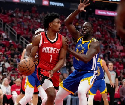 Players battling it out during a playoff at Toyota Center