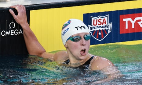 Katie Ledecky competing in freestyle swimming