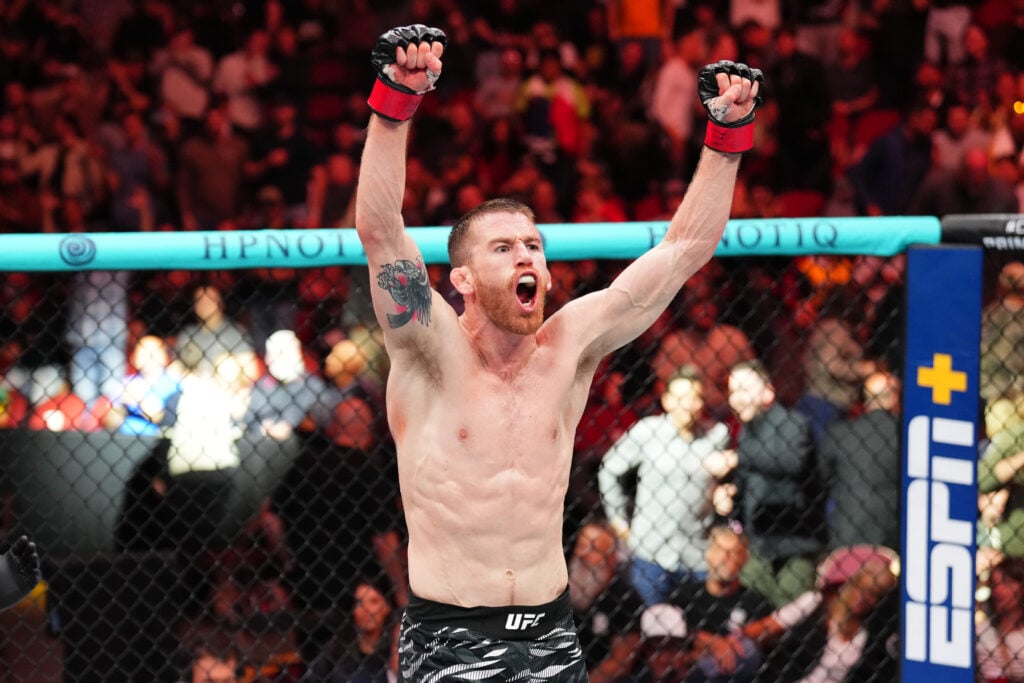 Merab Dvalishvili celebrates after a UFC win