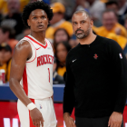 Houston Rockets coach Ime Udoka giving instructions during a game