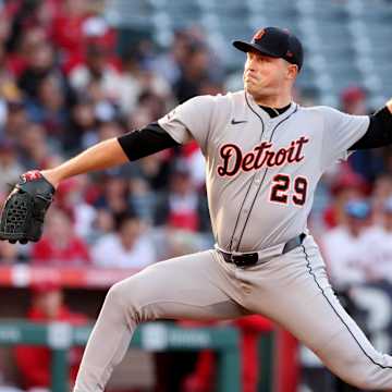 Reese Olson delivers a pitch for the Detroit Tigers in 2025