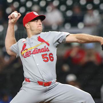 Michael McGreevy pitching for the St. Louis Cardinals