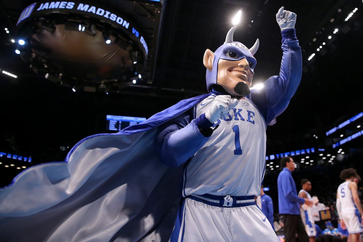 Duke basketball mascot energizes the crowd at a recent game