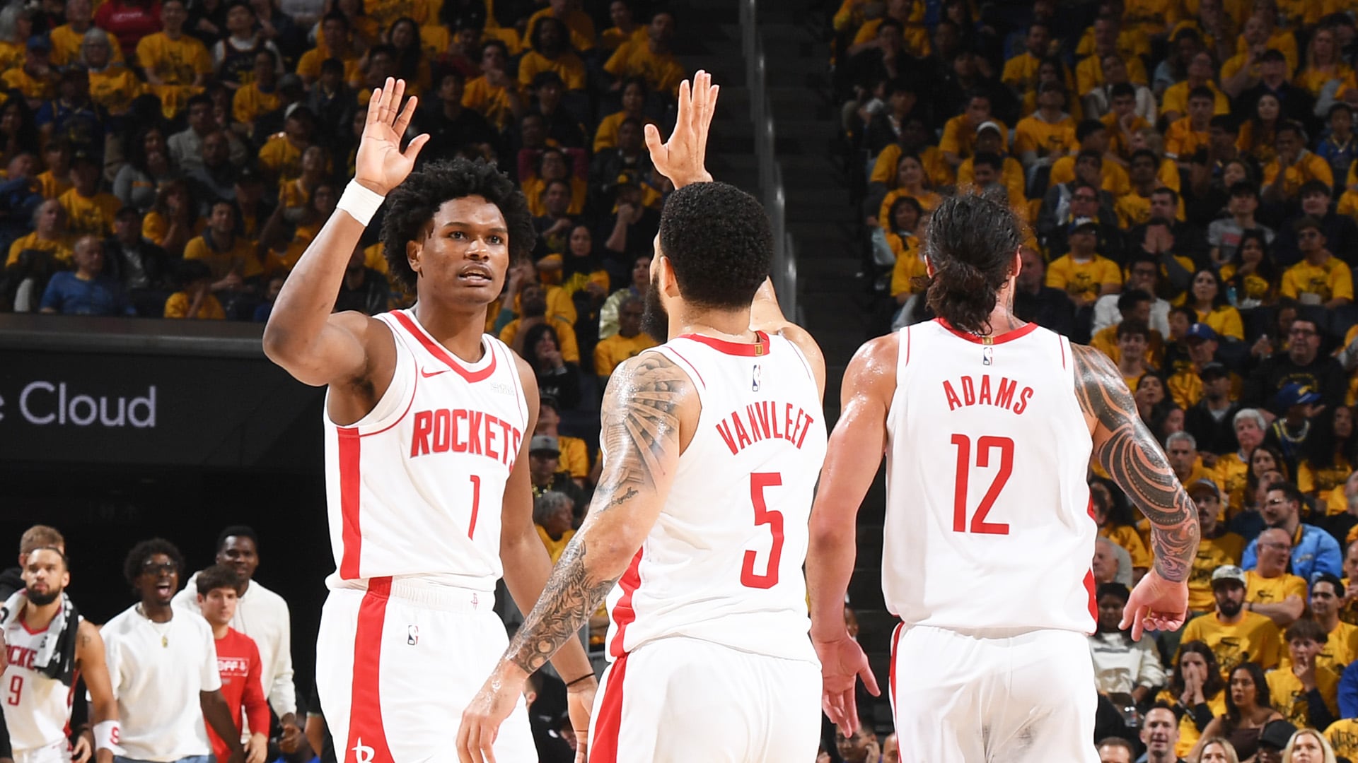 Houston Rockets celebrate a crucial playoff win.