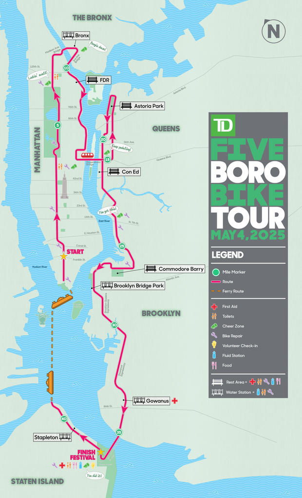 Cyclists ride through NYC in the Five Boro Bike Tour