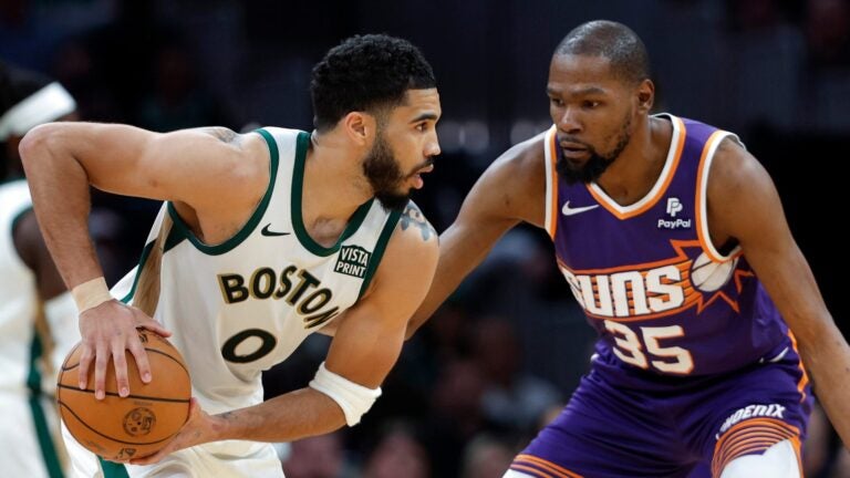 Jason Tatum in action during an NBA playoff game