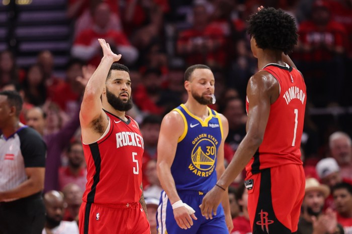 Houston Rockets vs Golden State Warriors in action during playoffs