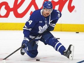 Auston Matthews in action for the Toronto Maple Leafs during the 2025 Stanley Cup Playoffs