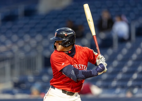 Roman Anthony bats during a WooSox game, as covered by masslive