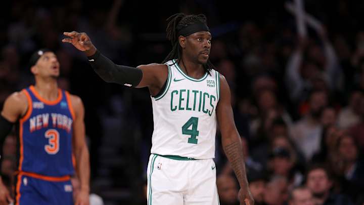 Luke Kornet celebrates a key moment for the Boston Celtics in the 2025 NBA Playoffs