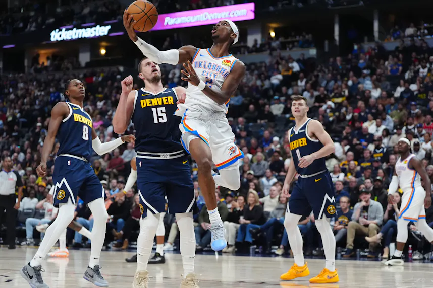 Shai Gilgeous-Alexander playing for the Oklahoma City Thunder during the 2025 NBA Playoffs.