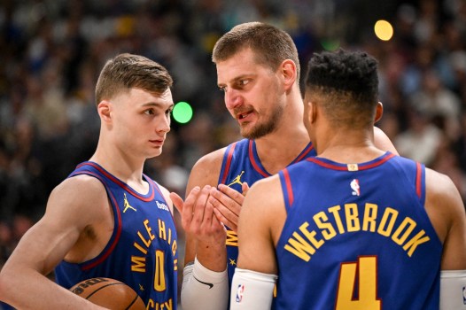 Christian Braun making a move against the Clippers in a playoff game