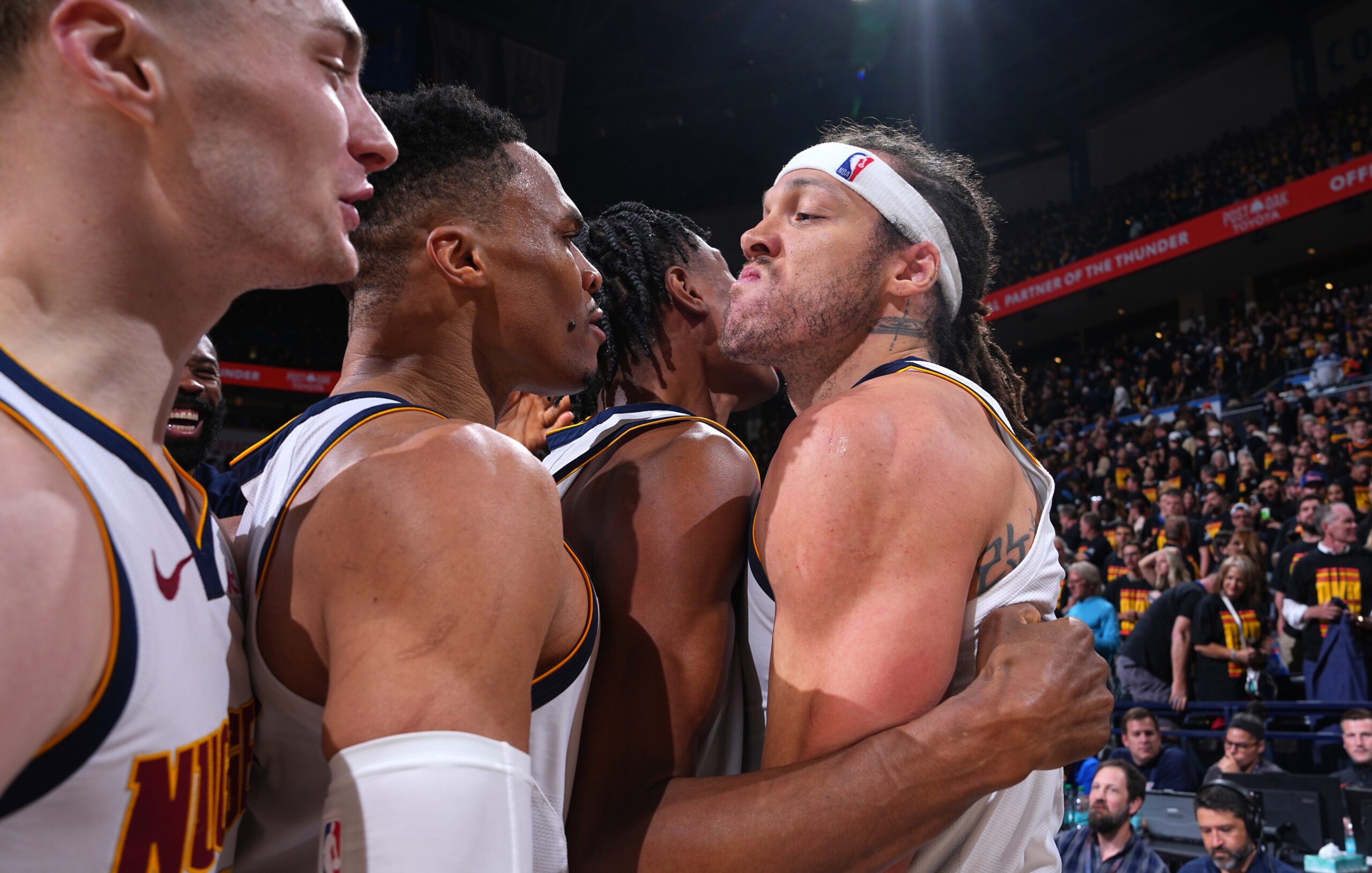 Aaron Gordon celebrates his game-winning three-pointer in Game 1 of the Western Conference semifinals.