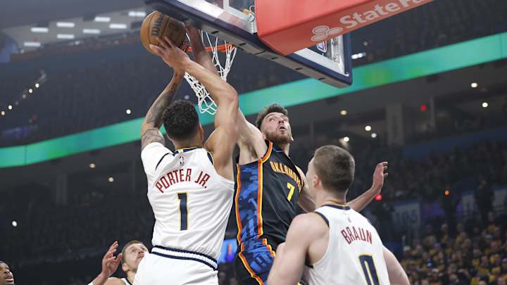 Michael Porter Jr. drives to the hoop in the 2025 NBA Playoffs
