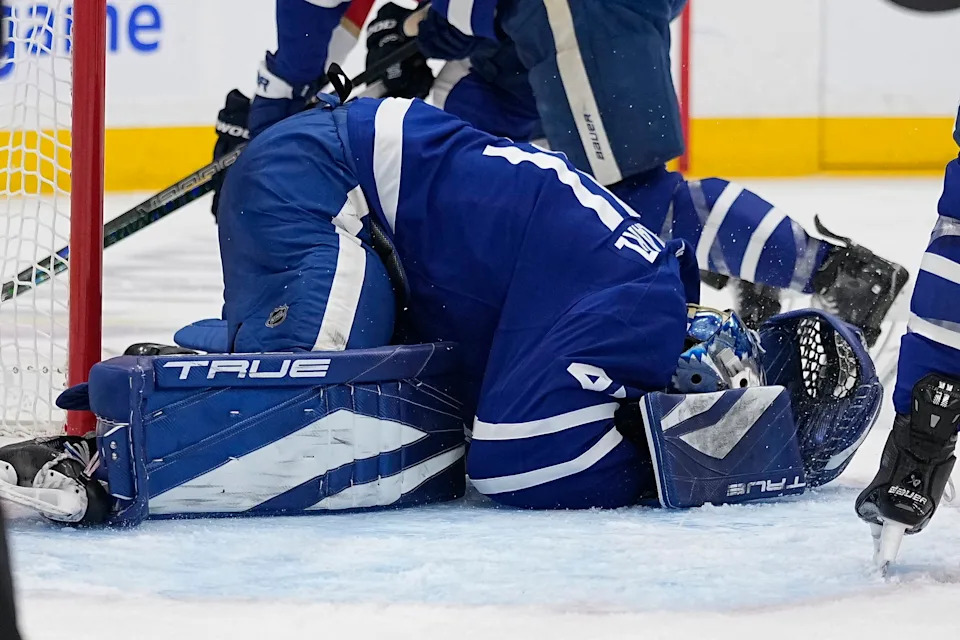 Anthony Stolarz in action during the NHL playoffs