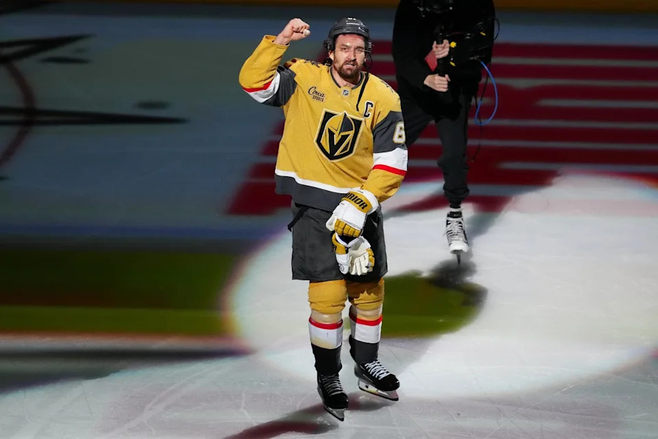Mark Stone in action during the NHL Playoffs with the Vegas Golden Knights
