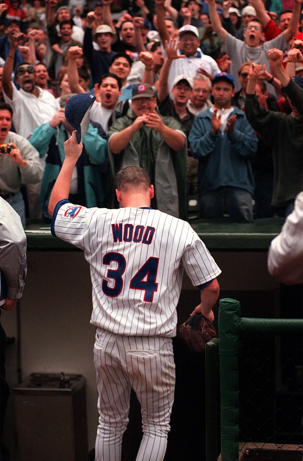Photo of Kerry Wood pitching during his 20-strikeout game for the Chicago Cubs