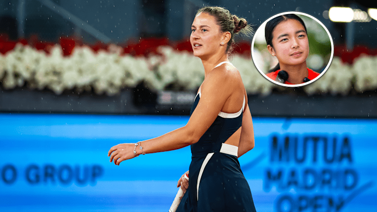 Alexandra Eala in action during an international tennis match