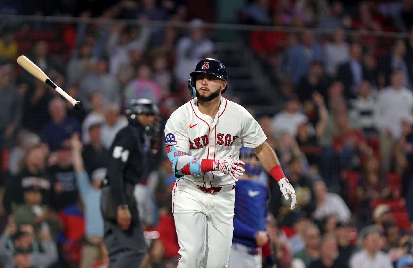 Alex Bregman celebrates after a milestone home run with the Red Sox