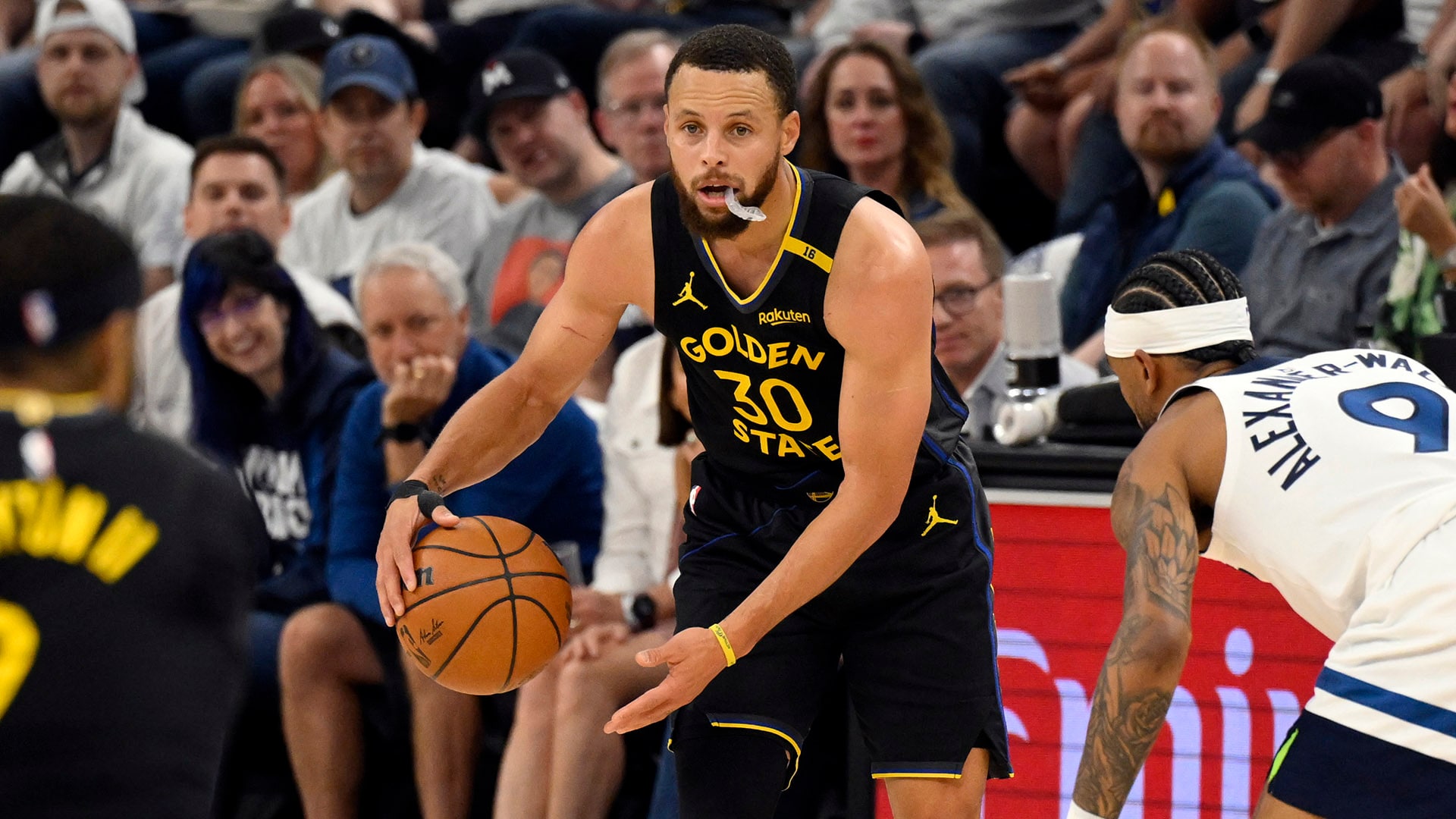 Stephen Curry on the court during NBA Playoffs, related to the query is steph curry playing tonight