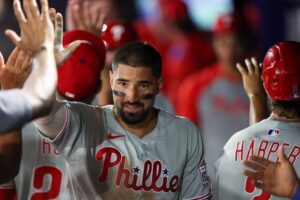 Philadelphia Phillies pitcher throws during a game against the Rays, showcasing MLB intensity