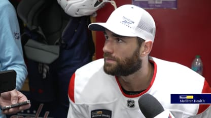 Tom Wilson celebrates a key moment during the NHL playoffs