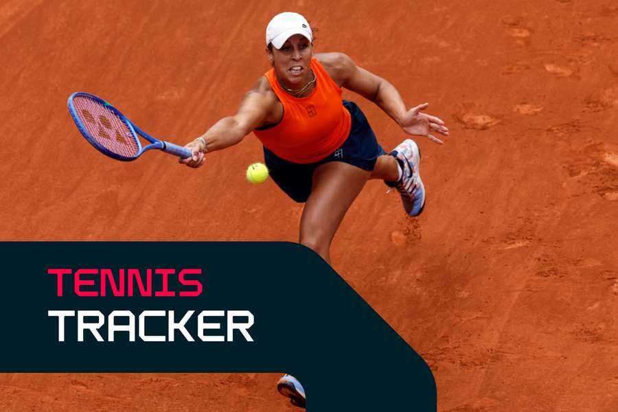 Madison Keys in action during the Italian Open in Rome, focused and determined on court.