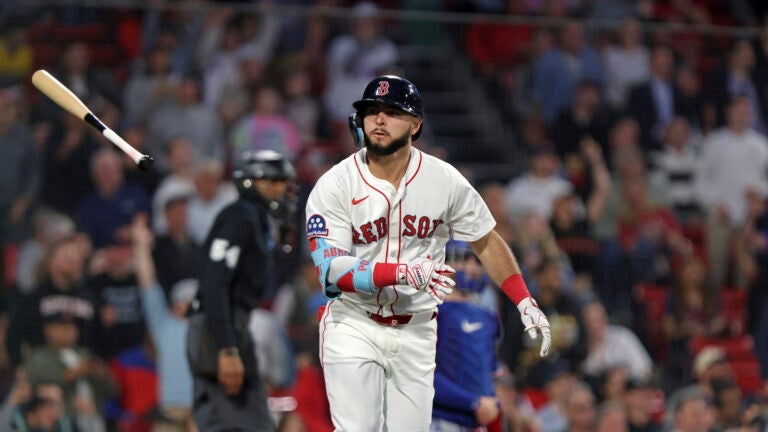 Alex Bregman celebrates a home run with the Red Sox