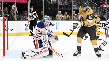 Calvin Pickard in action for the Edmonton Oilers during the NHL playoffs