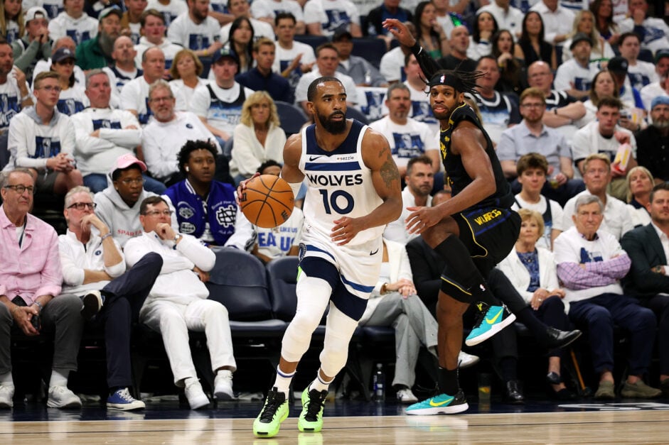 Mike Conley directs the Minnesota Timberwolves during the NBA playoffs