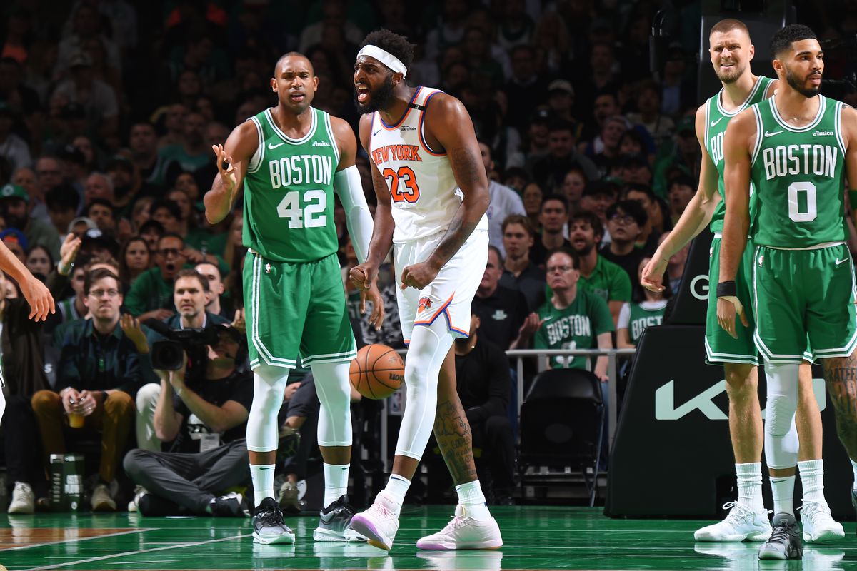 Mitchell Robinson defending in the NBA Playoffs for the New York Knicks