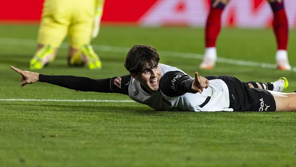 Valencia FC players celebrate after a win at Mestalla stadium