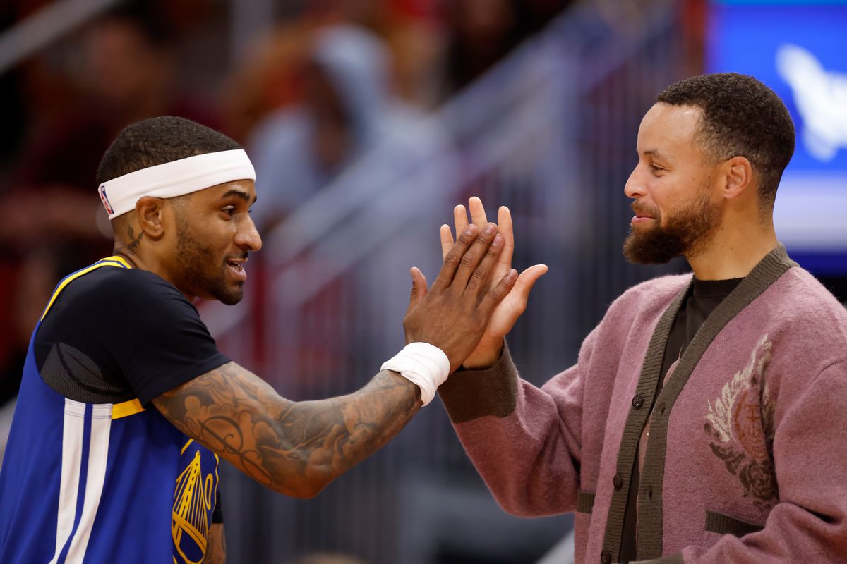 Steph Curry gives an interview before an NBA playoff game, highlighting the question is Steph Curry playing tonight.